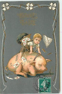 N°8790 - Carte Fantaisie Gaufrée - Bonne Santé - Cochon - Enfant Facteur - Neujahr