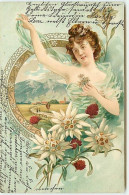 N°7800 - Carte Fantaisie Gaufrée - Art Nouveau - Femme Et Edelweiss - Women