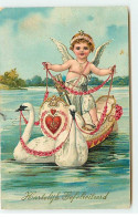 N°19672 - Hartelijk Gefeliciteerd - Cupidon Dans Une Embarcation Tirée Par Des Cygnes - Neujahr