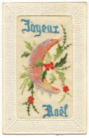 N°19704 - Carte Brodée - Joyeux Noël - Croissant De Lune - Embroidered