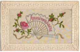 N°19702 - Carte Brodée - Anniversaire - Roses Et Eventail - Embroidered