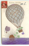 N°19743 - Carte Gaufrée - Bonne Année 1907 - Montgolfières - Neujahr