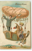N°18626 - Carte Gaufrée - Heureuse Année - Couple Dans Une Nacelle D'un Dirigeable - Neujahr