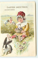 N°18639 - Carte Gaufrée - Pâques - Easter Greeting - Enfants Dans Un Pré Avec Un Lapin - Ostern