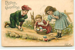 N°18638 - Carte Gaufrée - Pâques - Easter Greeting - Enfants Ramassant Des Oeufs - Ostern