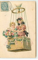 N°18643 - Carte Gaufrée - Fillettes Dans Une Nacelle De Ballon - Other & Unclassified