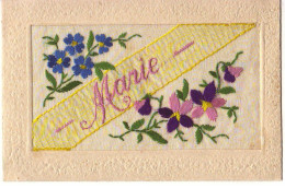 N°18551 - Carte Brodée - Prénom Marie - Fleurs - Embroidered