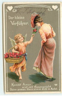 N°18600 - Carte Gaufrée - Der Kleine Verführer - Ange Offrant Une Rose à Une Femme - Autres & Non Classés