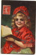 N°17504 - Fillette Portant Des Lunettes Et Lisant - Carte Avec Strasses Et Paillettes - Autres & Non Classés