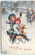 N°15301 - Arthur Thiele - Fröhliche Fahrt Ins Neue Jahr - Rodelheil - Enfants Sur Une Luge - Teddy Bear - Thiele, Arthur