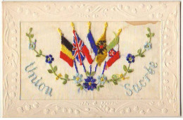 N°8754 - Carte Brodée - Union Sacrée - Drapeaux - Brodées