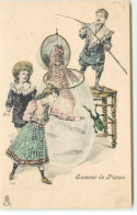 N°16371 - Souvenir De Pâques - Enfants Pêchant Un Poisson Dans Un Oeuf, Une Grenouille Sautant à Côté - Raphael Tuck - Pâques