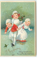 N°10776 - Carte Fantaisie Gaufrée - A Merry Christmas - Enfants Faisant Du Patin à Glace - Other & Unclassified