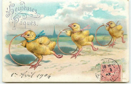 N°9886 - Carte Fantaisie - Heureuses Pâques - Poussins Jouant Au Cerceau - Easter