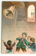 N°17639 - Carte Gaufrée - Fröhliche Ostern - Enfants Sonnant Une Cloche - Pâques