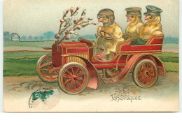 N°15440 - Carte Gaufrée - Joyeuses Pâques - Poussins Conduisant Une Voiture - Easter