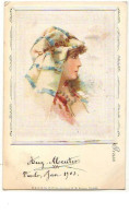 N°10851 - Carte Fantaisie - Soie - Portrait De Femme - Brodées