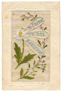 N°14103 - Carte Brodée - Marguerite Effeuillée - Je T'aime, Un Peu, Beaucoup - Embroidered