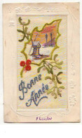 N°7860 - Carte Brodée - Bonne Année - Moulin - Embroidered