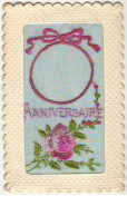 N°8862 - Carte Brodée - Anniversaire - Rose - Embroidered