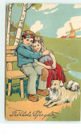 N°6775 - Carte Gaufrée - Pentecôte - Fröhliche Pfingsten - Couple D'enfants Et Un Chien - Pentecôte