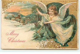N°16479 - Carte Gaufrée - Merry Christmas - Ange Sonnant Dans Une Trompette - Other & Unclassified