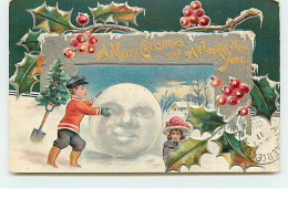 N°10880 - Carte Fantaisie Gaufrée - A Merry Christmas And Happy New Year - Enfants Et Boule De Neige - Autres & Non Classés