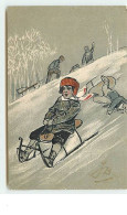 N°10879 - Carte Fantaisie Gaufrée - Sports D'Hiver - Enfants Faisant De La Luge - Autres & Non Classés