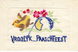 N°24052 - Carte Brodée - Vroolÿk Paaschfeest - Poussin Sortant D'un Oeuf - Pâques - Embroidered