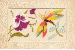 N°24053 - Carte Brodée - Bonne Fête - Libellule Près D'une Pensée - Embroidered