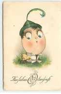 N°23032 - Pâques - Herzlichen Ostergruss - Oeuf Humanisé Chapeau Vert - Easter