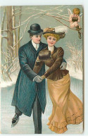 N°20765 - Carte Gaufrée - Couple Faisant Du Patin à Glace - Angelot Grelotant - Autres & Non Classés