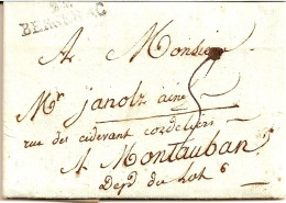 8A --- Dordogne 23/ BERGERAC Pour Montauban Taxe 5 20/8/1797 - 1801-1848: Précurseurs XIX