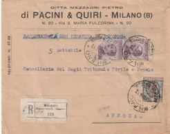 Italie - Lettre Recommandée Entête Pacini & Quiri MILANO Centro 21/11/1924 Pour Ancona - Marcophilia