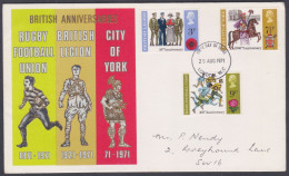 GB Great Britain 1971 Private FDC Rugby Football, British Legion, Military, York City, Sports, Roman, First Day Cover - Lettres & Documents