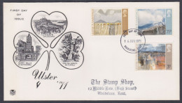 GB Great Britain 1971 Private FDC Ulster, Giants Causway, Derry Walls & Cathedral, Larach Waterfall, First Day Cover - Covers & Documents