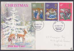 GB Great Britain 1970 Private FDC Christmas, Christian, Christianity, Deer, Wildlife, Snow, First Day Cover - Lettres & Documents