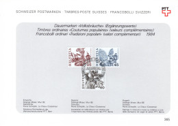 Suisse Poste Obl Yv:1209/1211 Traditions Populaires Bern 11-9-84 Feuillet PTT Fdc - FDC