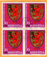 Suisse Poste Obl Yv:1141 Mi:1212 Pro Juventute Benken Armoiries Bloc De 4 Sur Fragment (TB Cachet Rond) - Used Stamps