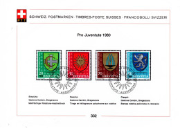 Suisse Poste Obl Yv:1117/1120 Pro Juventute Armoiries Communales Bern 26-11-80 Feuillet PTT Fdc - FDC