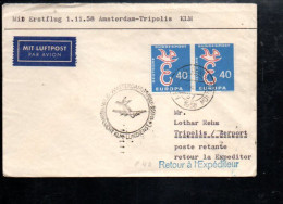 ALLEMAGNE 1 ER VOL AMSTERDAM-TRIPOLI PAR KLM 1958 - Lettres & Documents