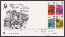 GB Great Britain 1970 Private FDC Charles Dickens, Oliver Twist, Literature, Writer, Author, First Day Cover - Brieven En Documenten