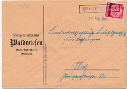 37398# HINDENBURG LOTHRINGEN LETTRE Obl WALDWIESEN 26 Février 1941 WALDWISSE MOSELLE METZ - Lettres & Documents