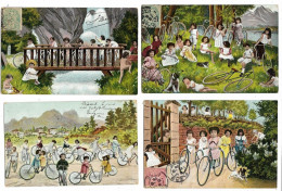 4 Cpa Bébés Multiples Ballade à Vélo, Bicyclette, Série 362, Envois 1905 - Babies