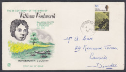 GB Great Britain 1970 Private FDC William Wordsworth, Writer, Author, Literature, Tree, Flower, Flowers, First Day Cover - Briefe U. Dokumente