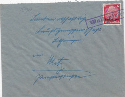 37400# HINDENBURG LOTHRINGEN LETTRE Obl WALDWIESEN WALDWISSE MOSELLE METZ - Covers & Documents