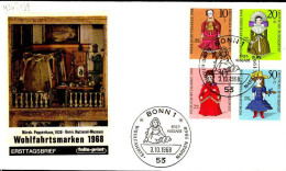 RFA Poste Obl Yv: 436/439 Wohlfahrtsmarke Poupées (TB Cachet à Date) Fdc Bonn 3-10-68 - 1961-1970