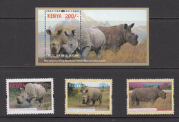 2018 Kenya  Northern White Rhino Complete Set Of 3 + Souvenir Sheet MNH - Kenya (1963-...)