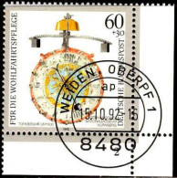 RFA Poste Obl Yv:1463 Mi:1631 Wohlfahrtspflege Türmeruhr Coin D.feuille (TB Cachet à Date) Weiden Oberpf 15-10-92 - Gebruikt