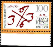 RFA Poste N** Yv:1440 Mi:1612 Adam Riese Mathématicien Bord De Feuille - Unused Stamps